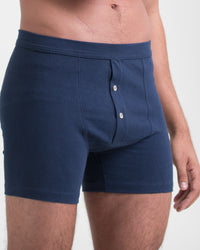 Merz b. Schwanen Good Originals 255 7.2oz Loopwheeled Button Fly Boxer - Ink Blue | Merz b. Schwanen Underwear | JEANSTORE