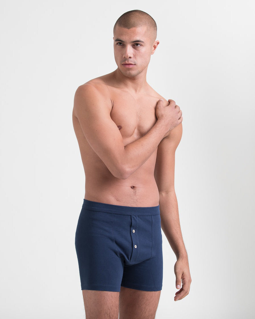 Merz b. Schwanen Good Originals 255 7.2oz Loopwheeled Button Fly Boxer - Ink Blue | Merz b. Schwanen Underwear | JEANSTORE