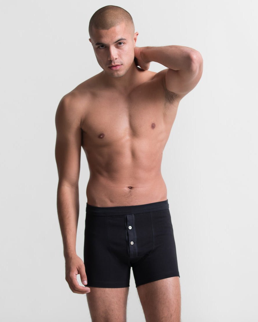 Merz b. Schwanen 255 7.2oz Loopwheeled Button Fly Boxer - Deep Black | Merz b. Schwanen Underwear | JEANSTORE