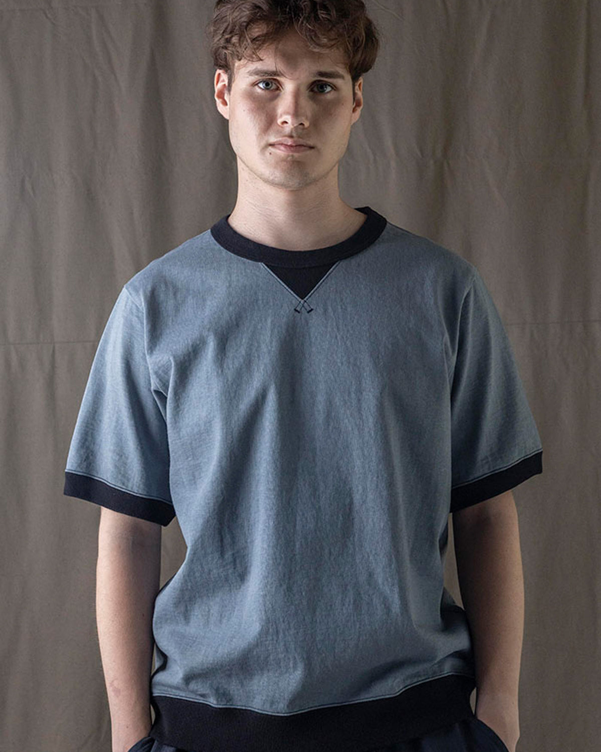 Jackman Dotsume Rib Tee - Wolf Grey / Black