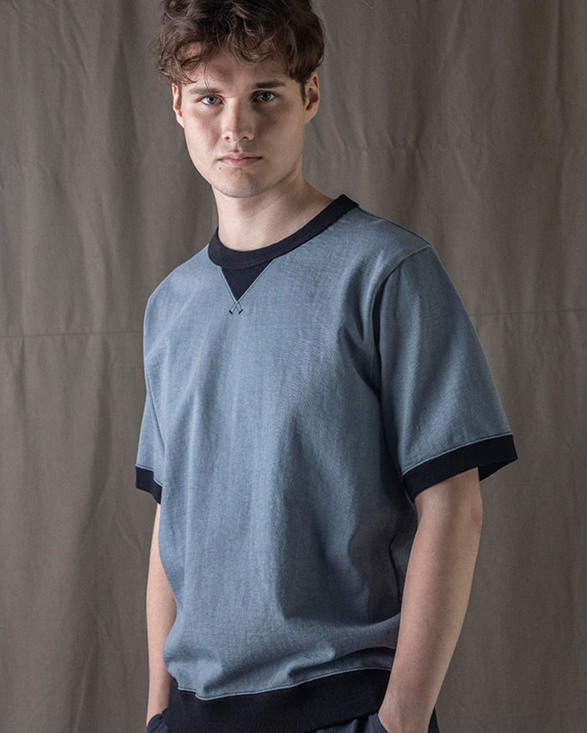 Jackman Dotsume Rib Tee - Wolf Grey / Black