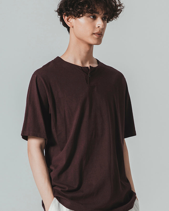 Jackman Henley Neck Tee - Mauve Wine | Jackman T Shirts | JEANSTORE