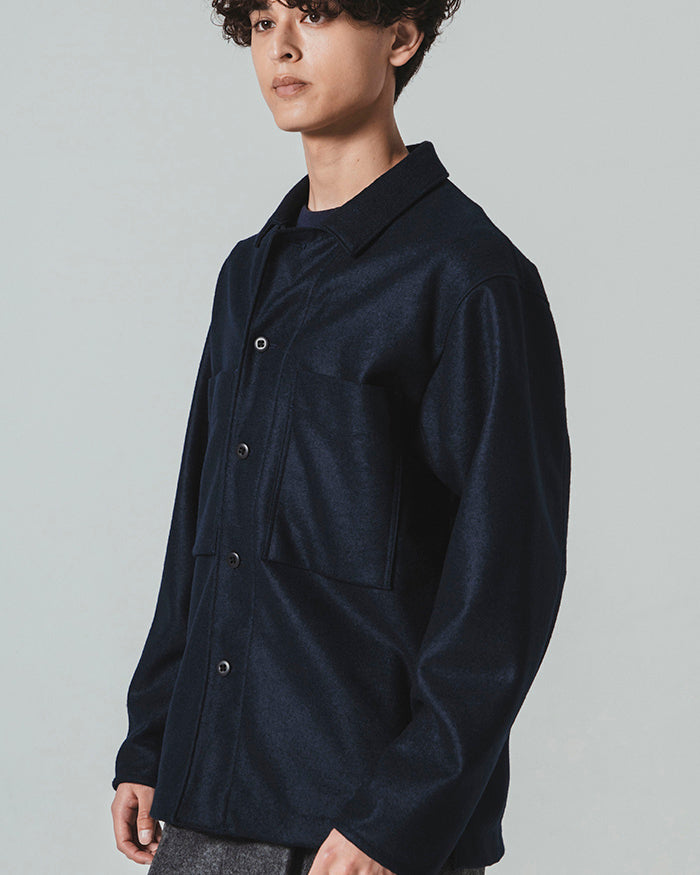 Jackman Comp Wool BB Shirt - Navy