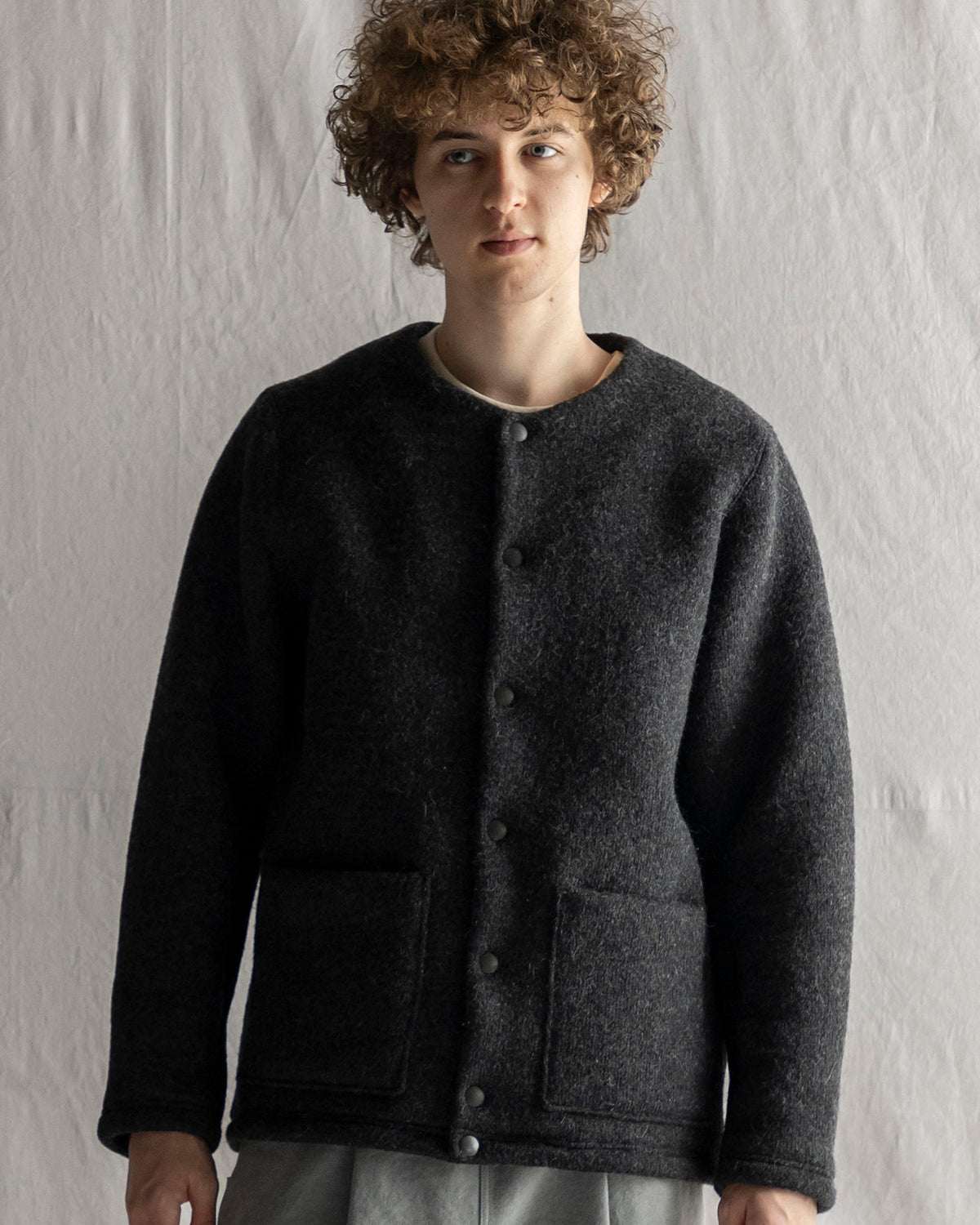 Jackman Wool Collarless Jacket - Heather Black