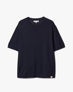 Merz b. Schwanen MERINOTEE01 Knitted Merino Wool Tee - Dark Navy
