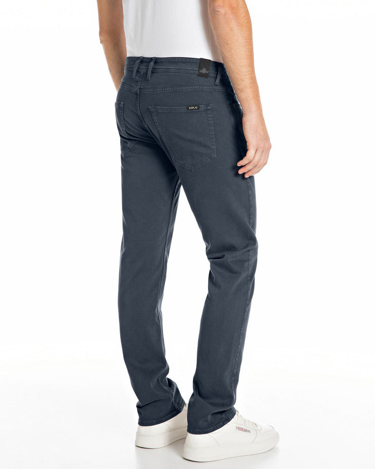 Replay Straight Fit Satin Trousers - Deep Blue