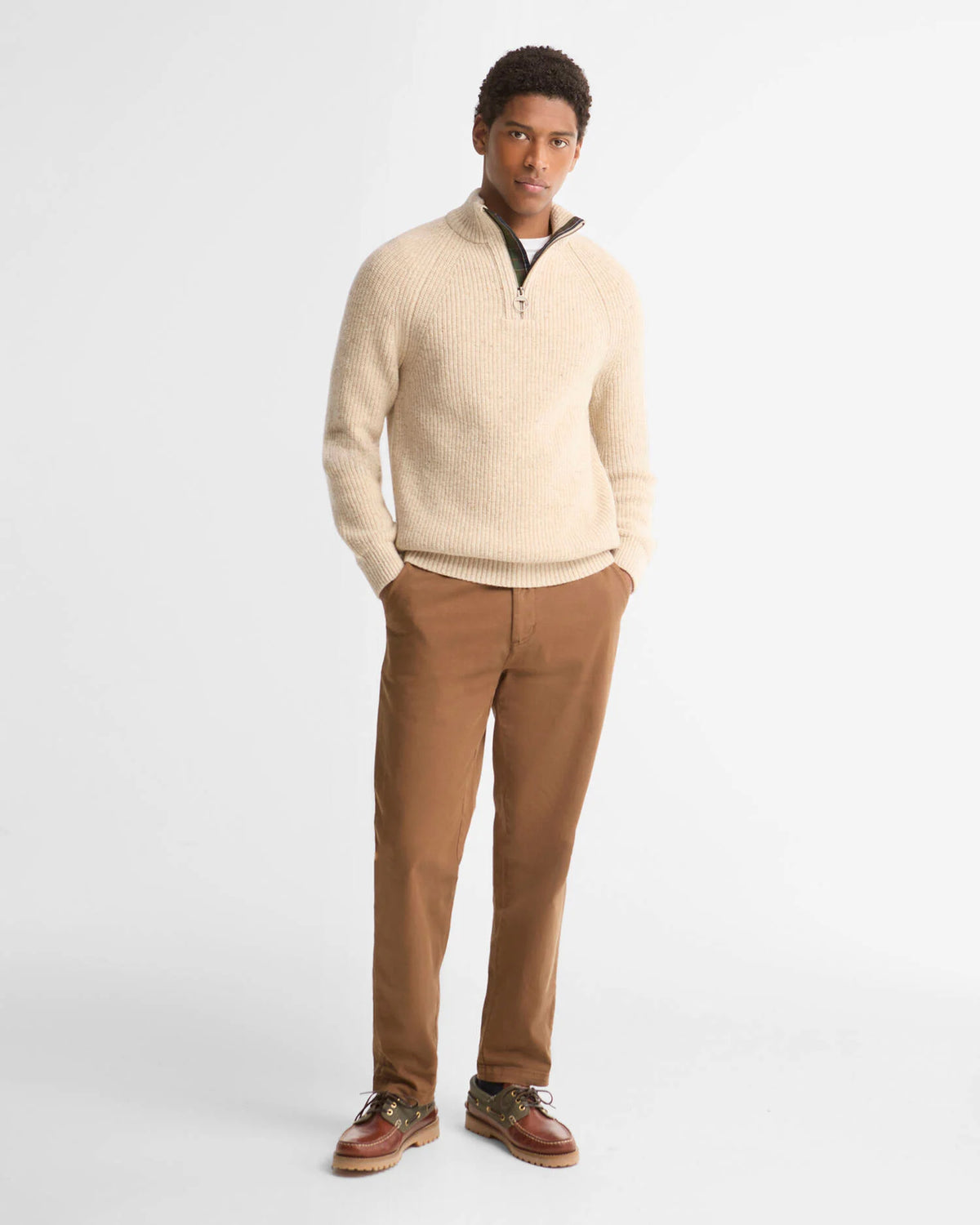 Barbour Heritage Essentials Fleck Wool Half Zip Jumper - Pearl