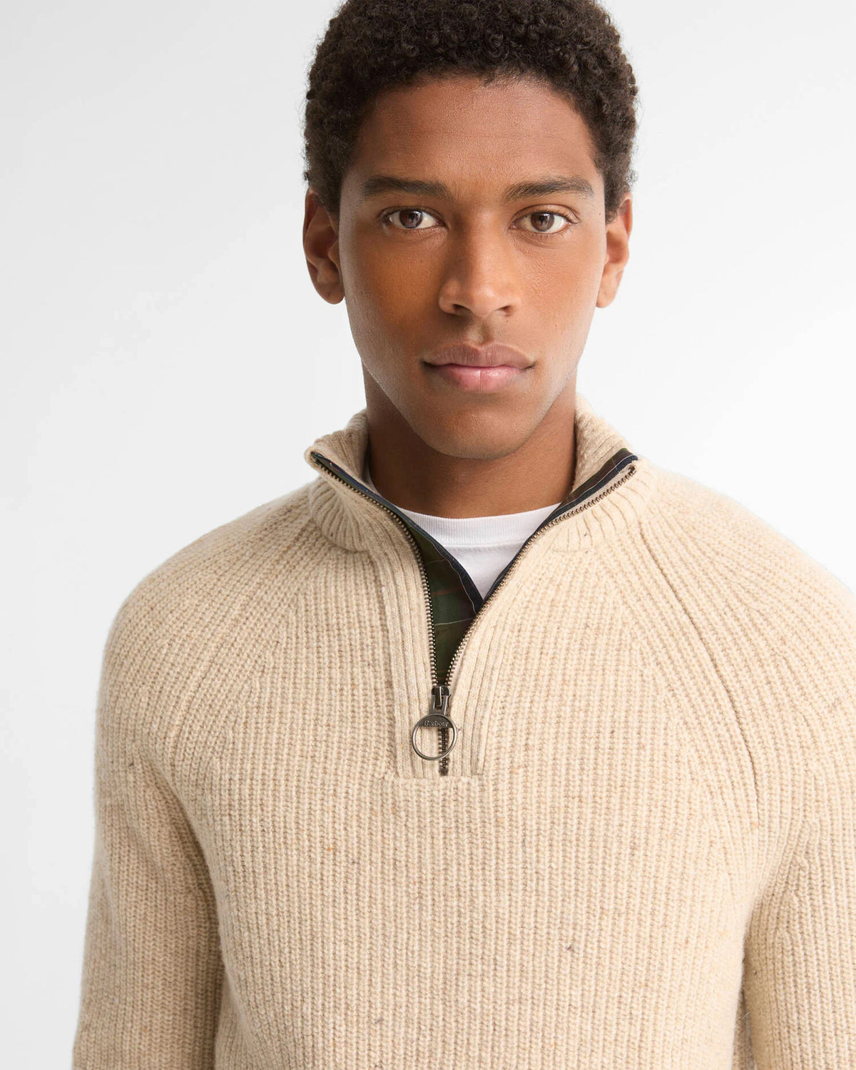Barbour Heritage Essentials Fleck Wool Half Zip Jumper - Pearl