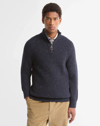 Barbour Heritage Essentials Fleck Wool Half Zip Jumper - Navy