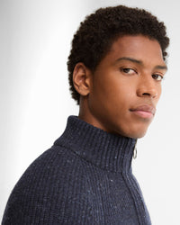 Barbour Heritage Essentials Fleck Wool Half Zip Jumper - Navy