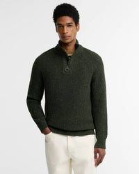 Barbour Heritage Essentials Fleck Wool Half Zip Jumper - Olive