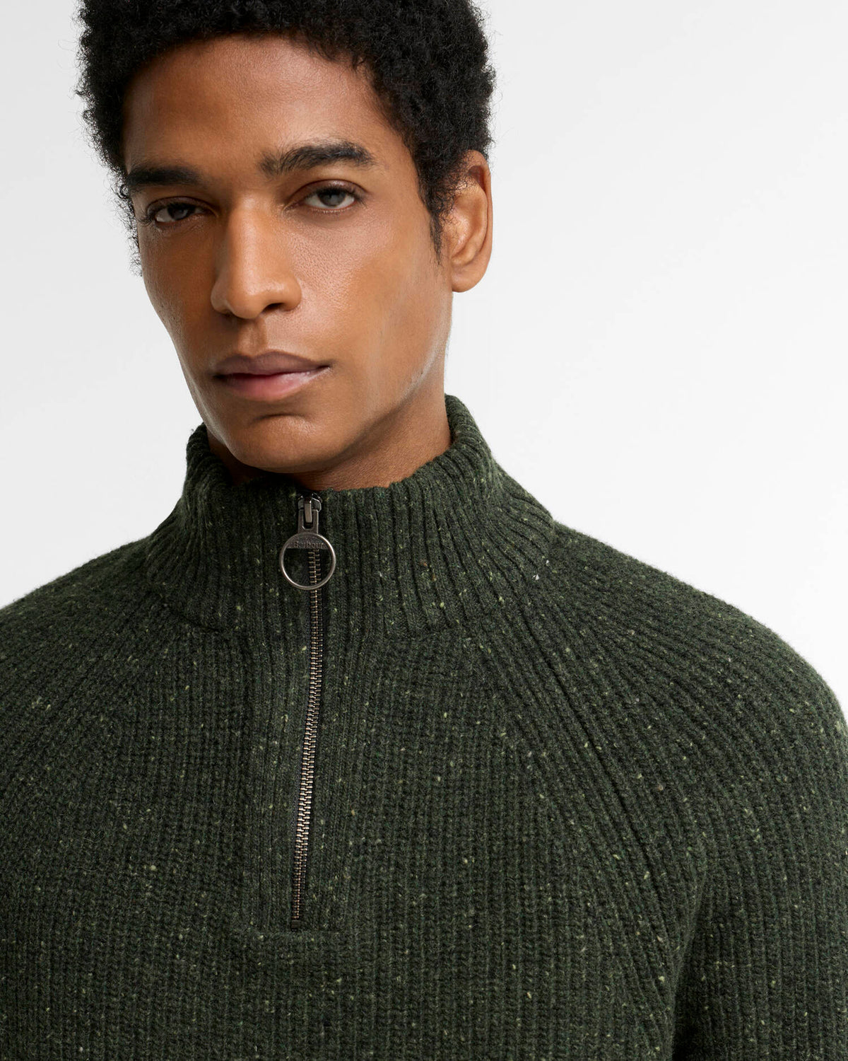 Barbour Heritage Essentials Fleck Wool Half Zip Jumper - Olive