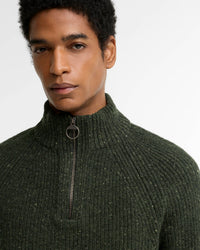 Barbour Heritage Essentials Fleck Wool Half Zip Jumper - Olive