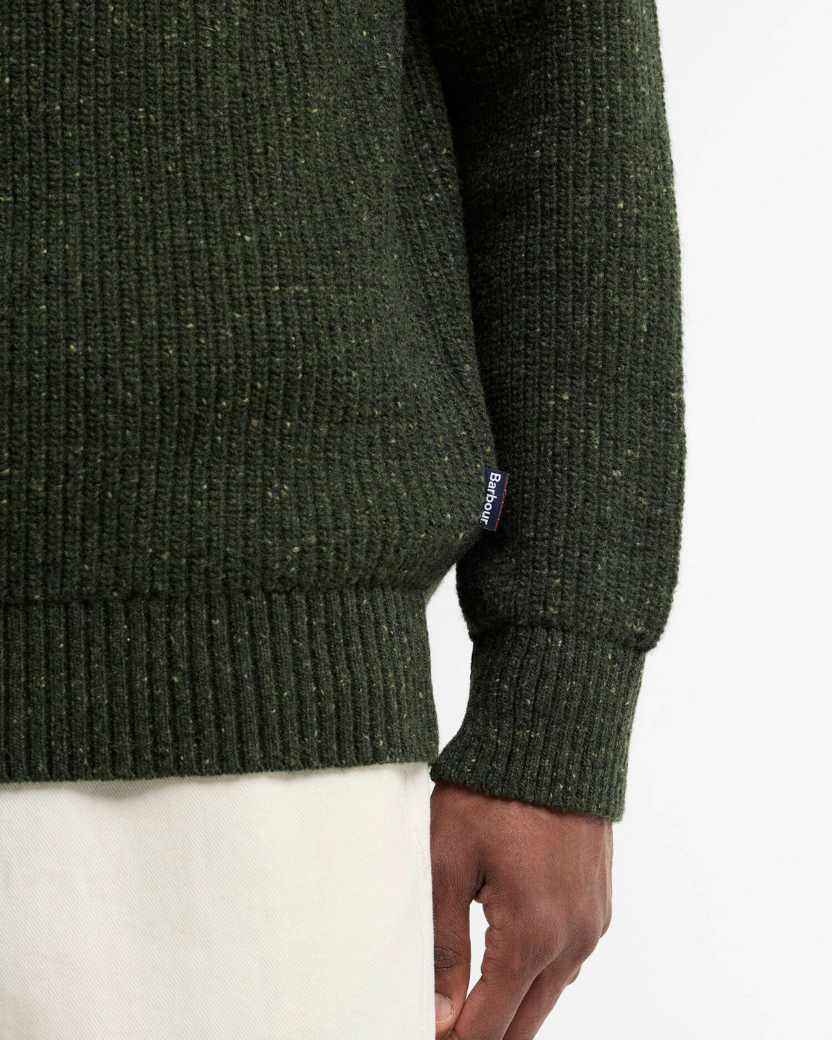 Barbour Heritage Essentials Fleck Wool Half Zip Jumper - Olive