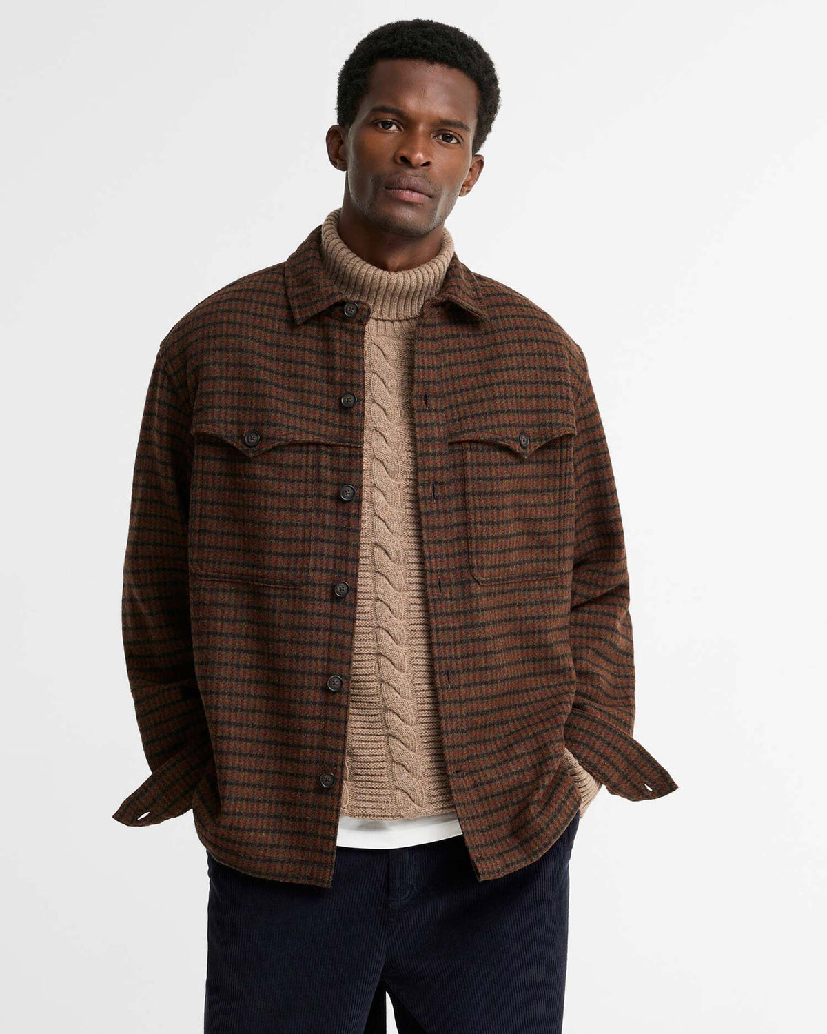 Barbour Heritage Hatfield Oversized Houndstooth Overshirt - Chestnut | Barbour Shirts | Jeanstore