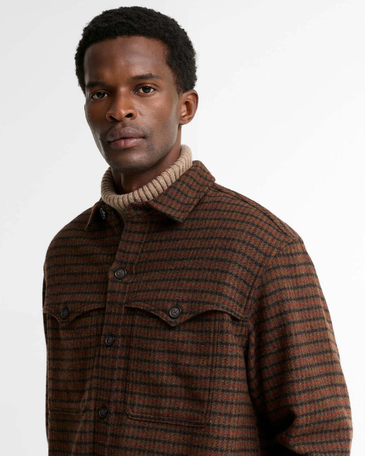 Barbour Heritage Hatfield Oversized Houndstooth Overshirt - Chestnut | Barbour Shirts | Jeanstore