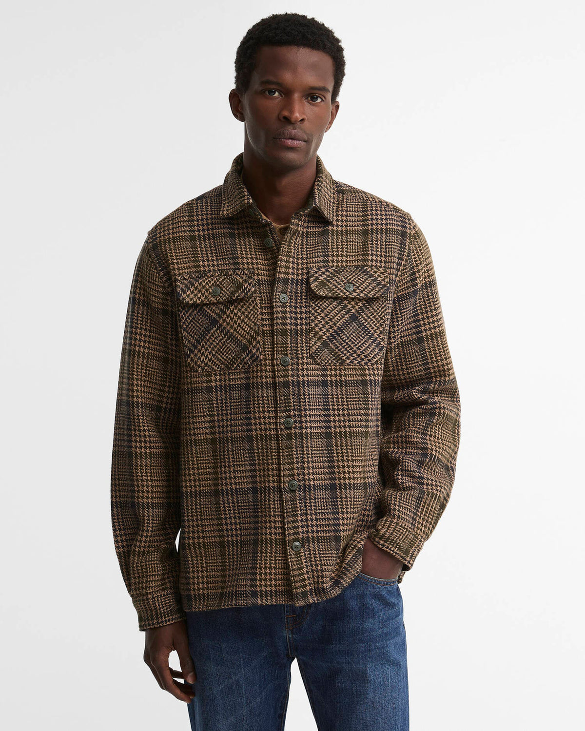 Barbour Heritage Millom Relaxed Houndstooth Shirt - Olive