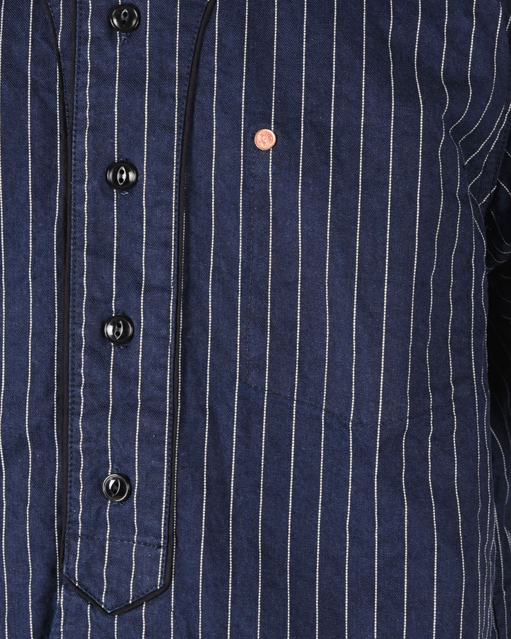 Momotaro Jeans Baseball Shirt - Indigo Stripe