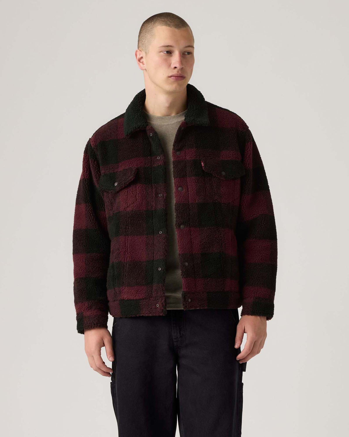 Levi's® Type III Sherpa Trucker Jacket - Jerome Plaid / Vineyard Wine Plaid