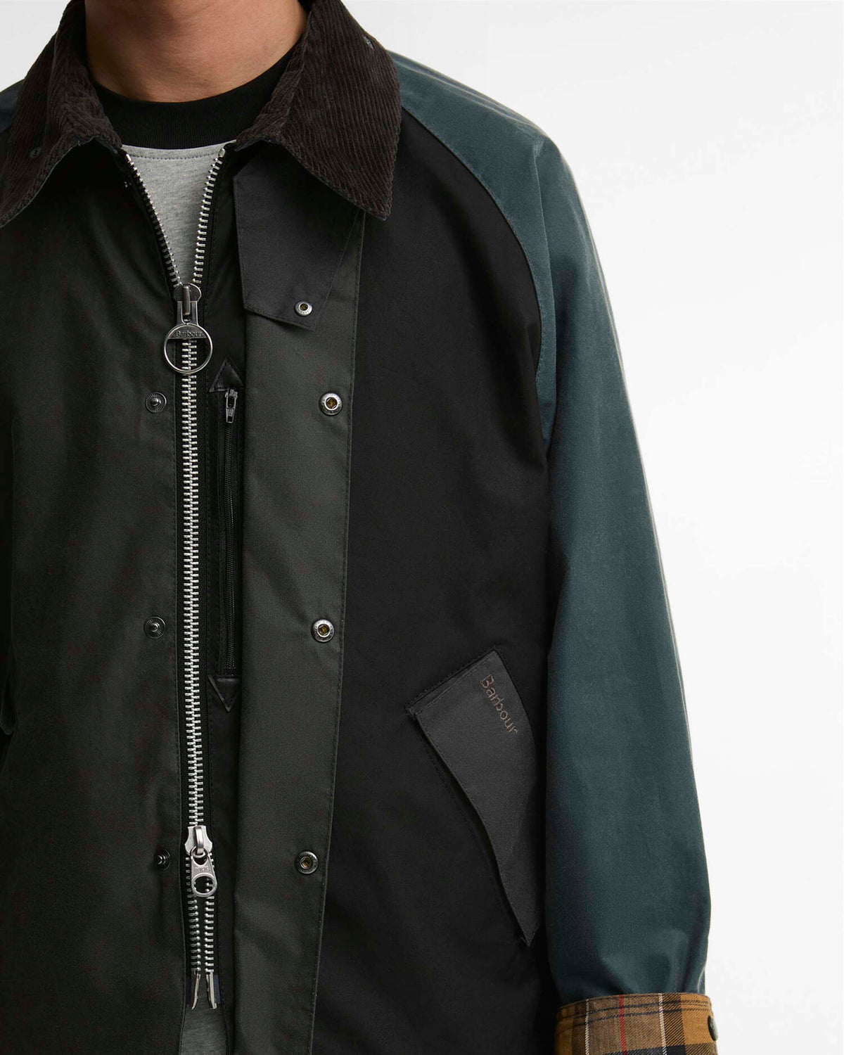 Barbour Heritage Patchwork Transport Waxed Jacket - Black Multi | Barbour Jackets & Coats | Jeanstore