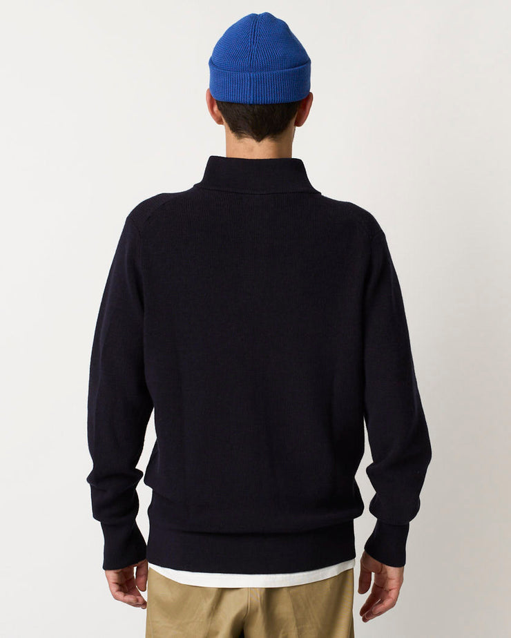 Merz b. Schwanen Good Basics MWZP04 Merino Wool Half Zip Pullover - Dark Navy