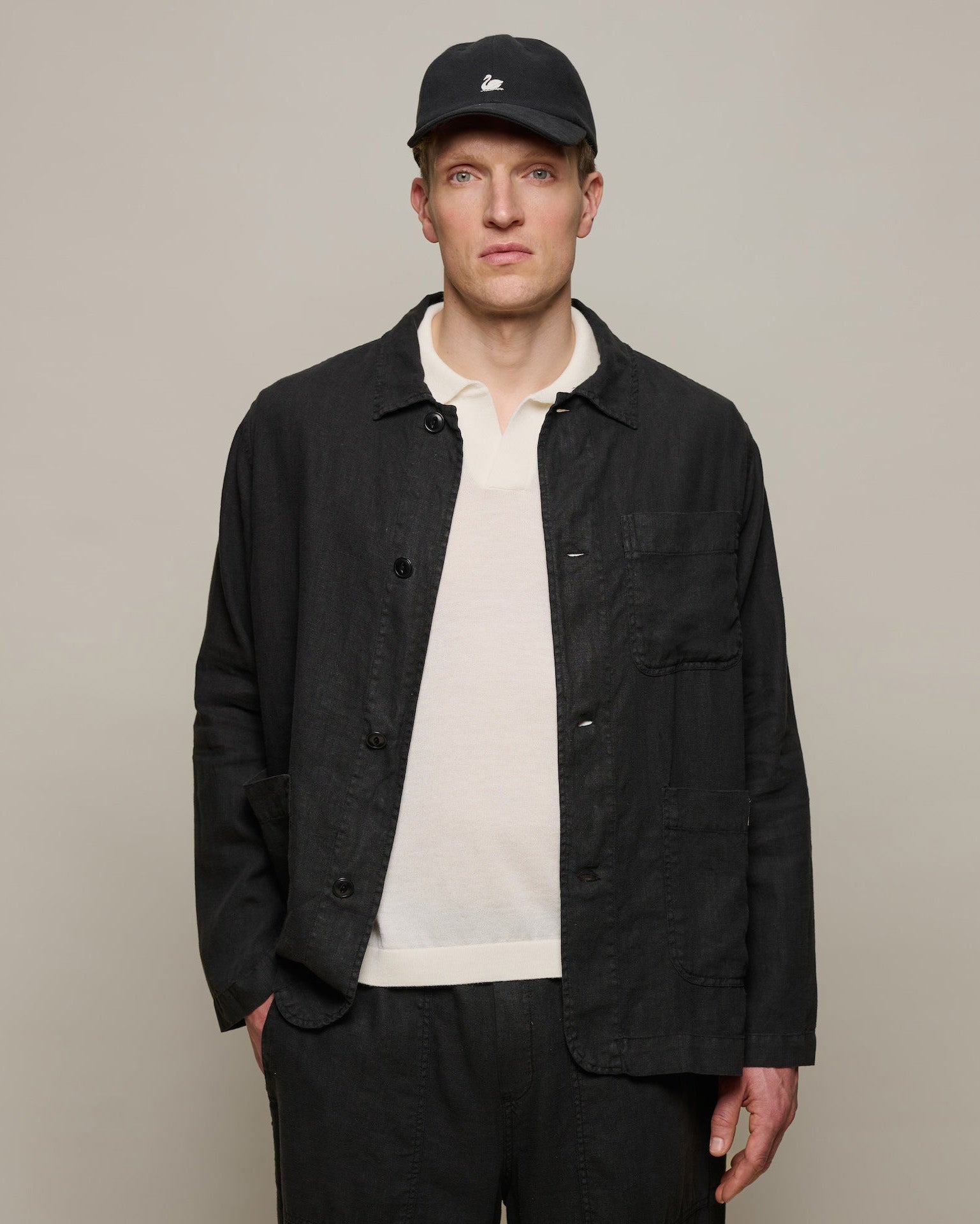 Merz b. Schwanen JKT05LI Workers Linen Jacket - Deep Black | Merz b. Schwanen Jackets & Coats | JEANSTORE