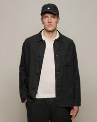 Merz b. Schwanen JKT05LI Workers Linen Jacket - Deep Black | Merz b. Schwanen Jackets & Coats | JEANSTORE