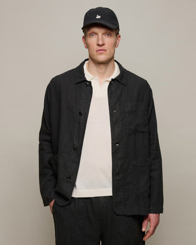 Merz b. Schwanen JKT05LI Workers Linen Jacket - Deep Black | Merz b. Schwanen Jackets & Coats | JEANSTORE