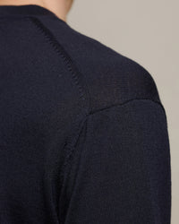 Merz b. Schwanen MERINOTEE01 Knitted Merino Wool Tee - Dark Navy