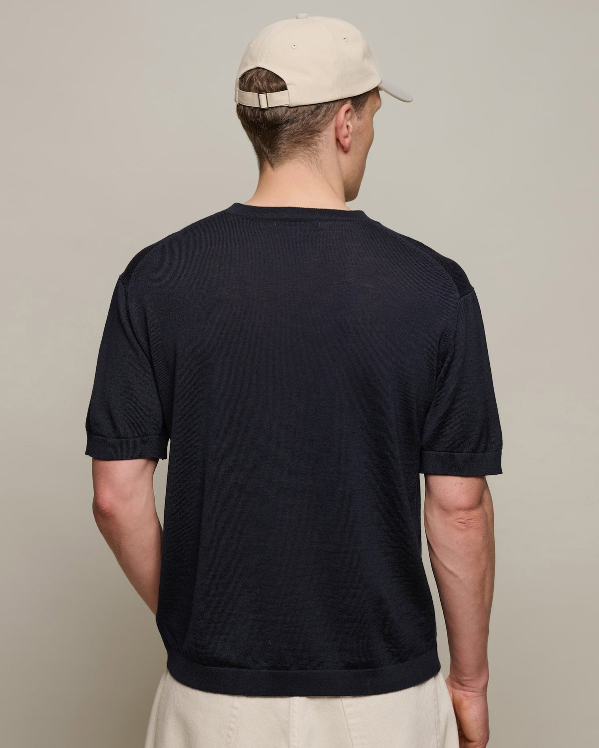 Merz b. Schwanen MERINOTEE01 Knitted Merino Wool Tee - Dark Navy