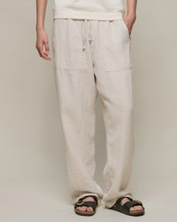 Merz b. Schwanen PANTS05LI Workers Linen Drawstring Pants - Light Stone