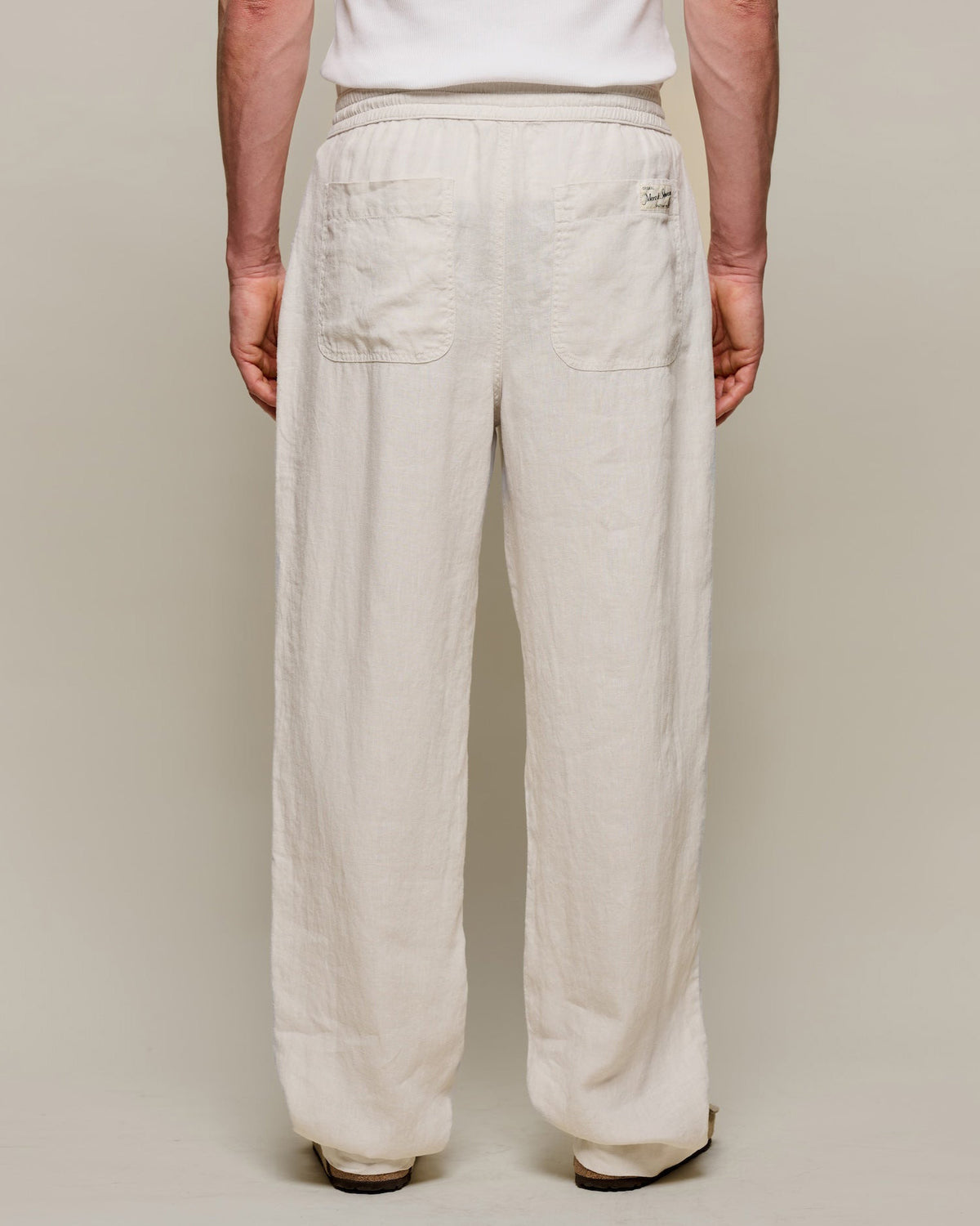 Merz b. Schwanen PANTS05LI Workers Linen Drawstring Pants - Light Stone
