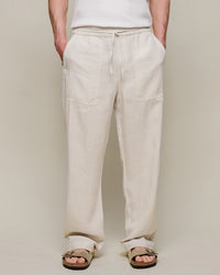 Merz b. Schwanen PANTS05LI Workers Linen Drawstring Pants - Light Stone