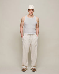Merz b. Schwanen PANTS05LI Workers Linen Drawstring Pants - Light Stone