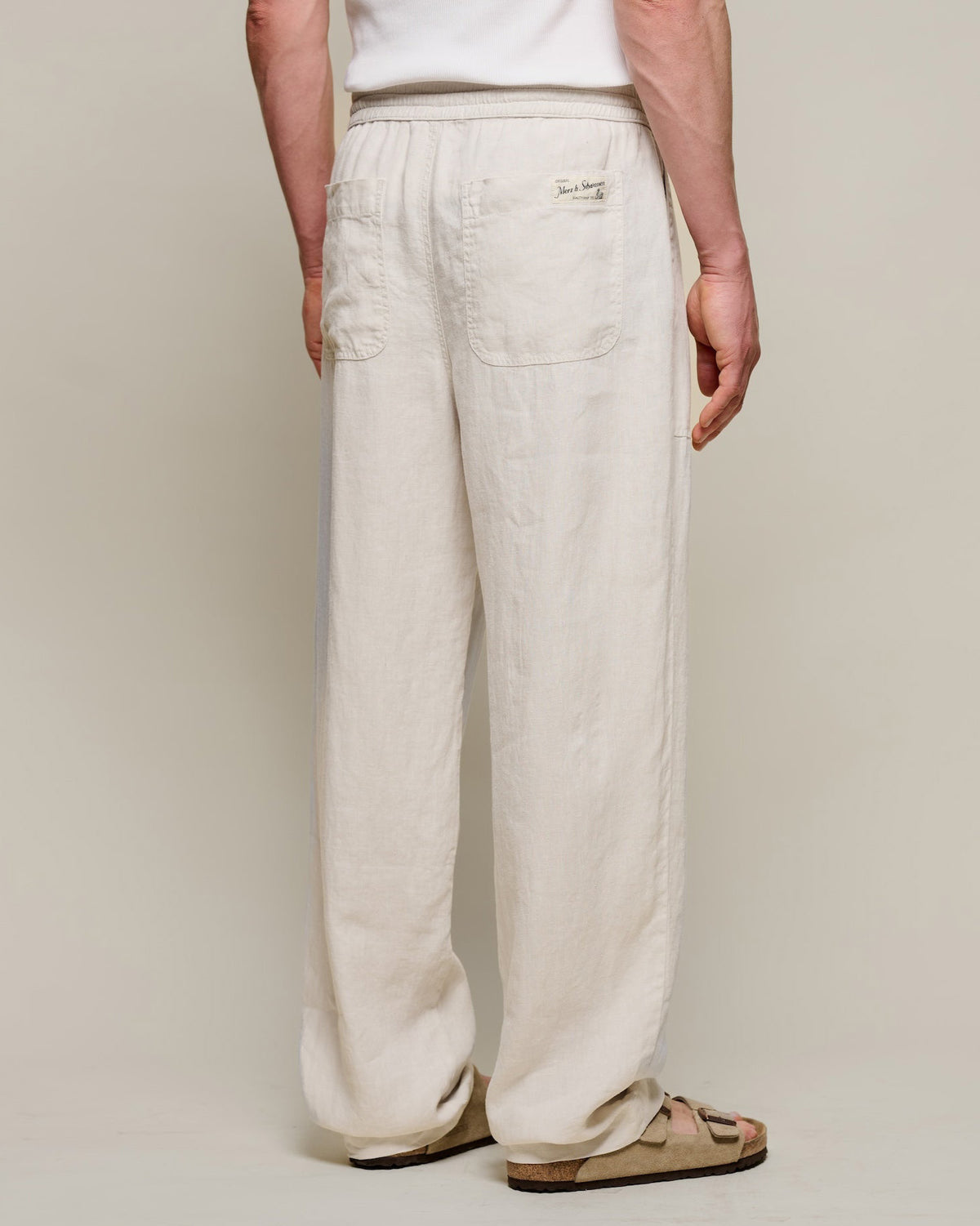 Merz b. Schwanen PANTS05LI Workers Linen Drawstring Pants - Light Stone
