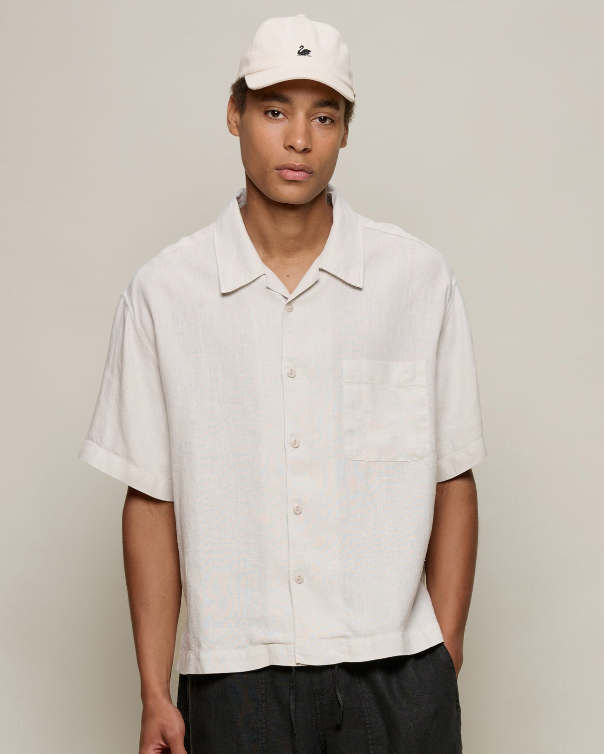 Merz b. Schwanen SHIRT03LI Linen Bowling S/S Shirt - Light Stone