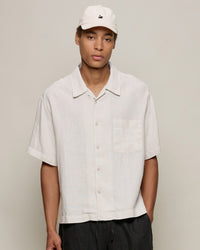 Merz b. Schwanen SHIRT03LI Linen Bowling S/S Shirt - Light Stone