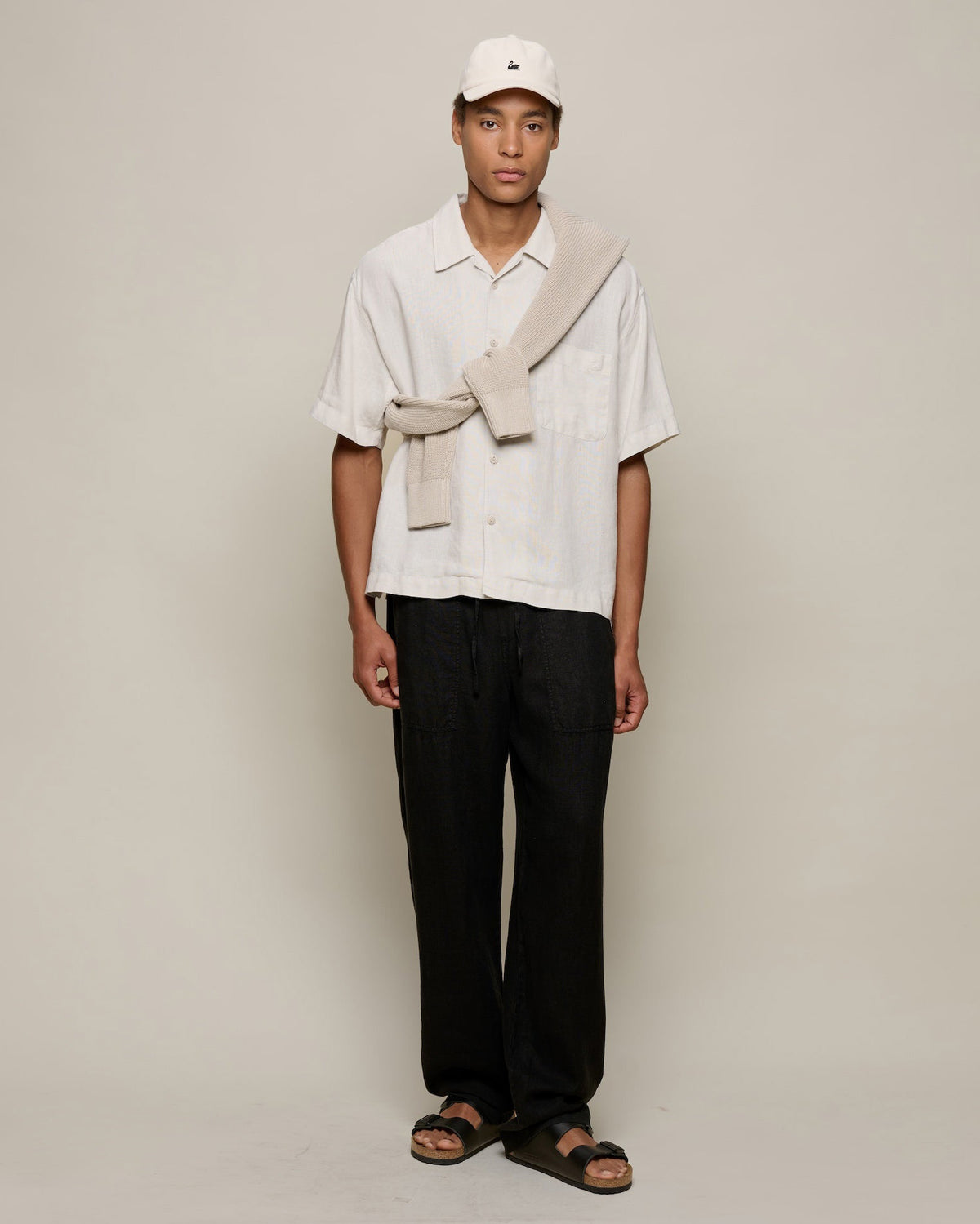 Merz b. Schwanen SHIRT03LI Linen Bowling S/S Shirt - Light Stone