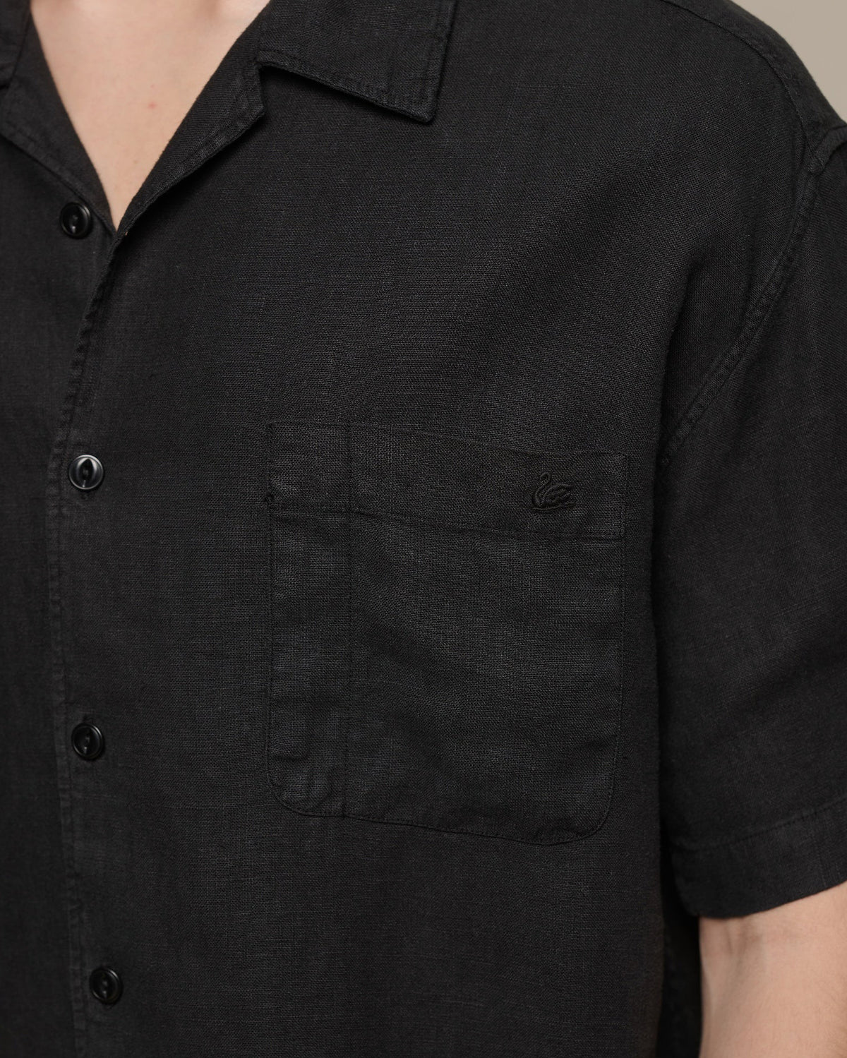 Merz b. Schwanen SHIRT03LI Linen Bowling S/S Shirt - Deep Black