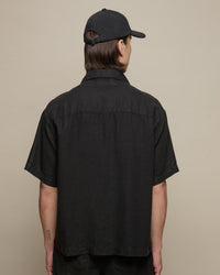 Merz b. Schwanen SHIRT03LI Linen Bowling S/S Shirt - Deep Black