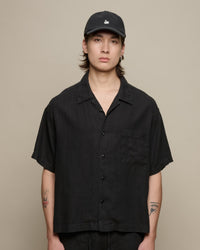 Merz b. Schwanen SHIRT03LI Linen Bowling S/S Shirt - Deep Black
