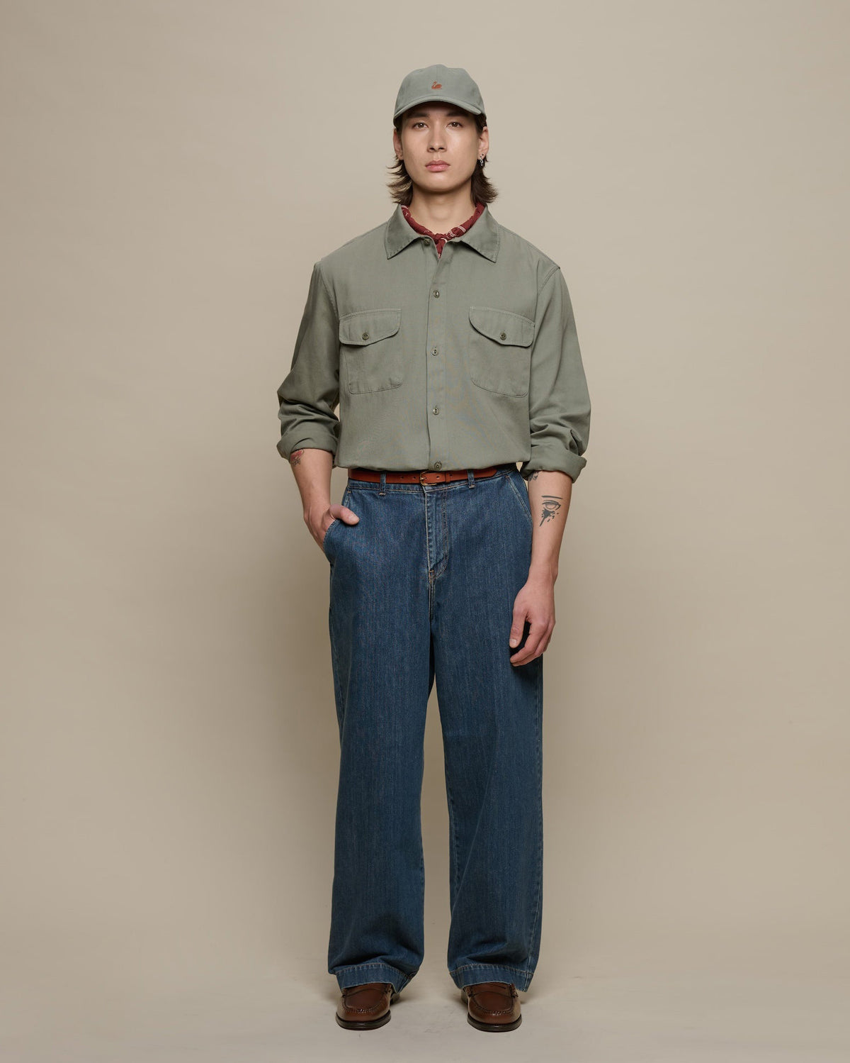 Merz b. Schwanen SHIRT06RT Workers Cotton Twill Shirt - Light Army