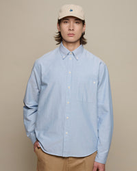Merz b. Schwanen SHIRT19OX Button-Down Oxford Shirt - Light Blue / White