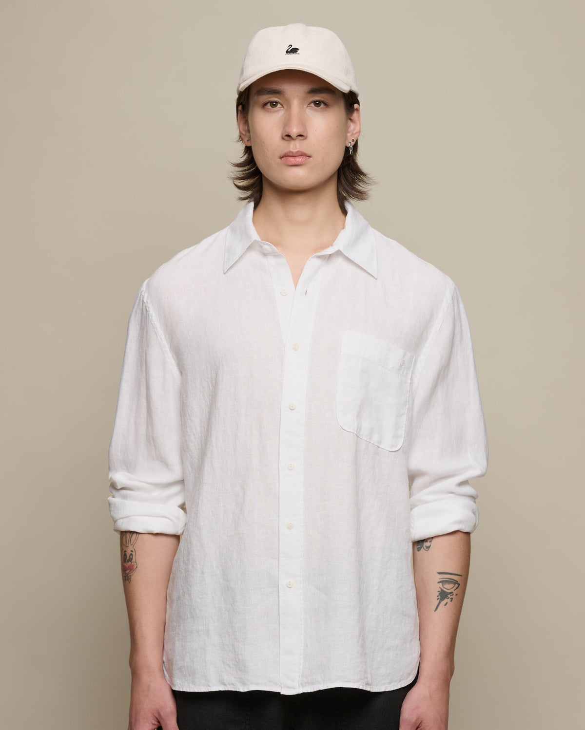 Merz b. Schwanen SHIRT20LI Relaxed Fit Linen Shirt - White