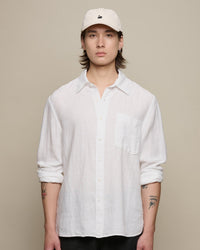 Merz b. Schwanen SHIRT20LI Relaxed Fit Linen Shirt - White