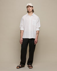 Merz b. Schwanen SHIRT20LI Relaxed Fit Linen Shirt - White