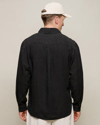 Merz b. Schwanen SHIRT20LI Relaxed Fit Linen Shirt - Deep Black