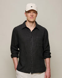 Merz b. Schwanen SHIRT20LI Relaxed Fit Linen Shirt - Deep Black
