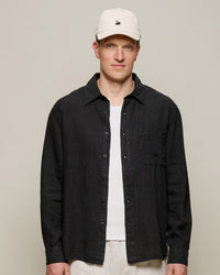 Merz b. Schwanen SHIRT20LI Relaxed Fit Linen Shirt - Deep Black