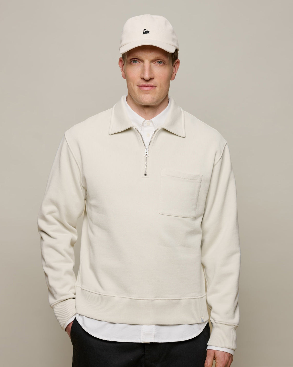 Merz b. Schwanen ZIP03 Polo Collared Half-Zip Cotton Sweatshirt - Nature